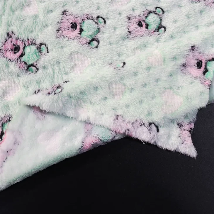 Embossed Teddy Bear Printed Coral Fleece Fabric Free Sample