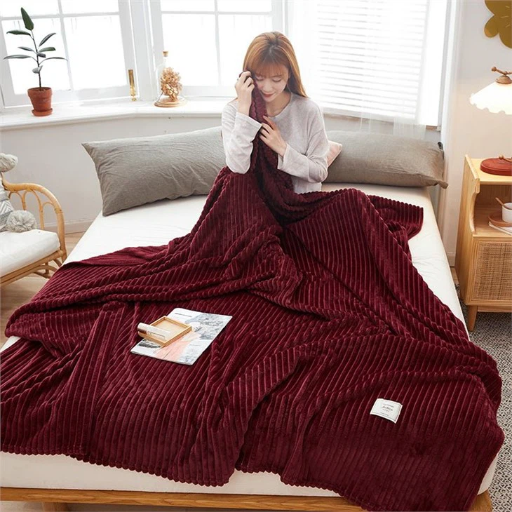 Solid Strip Flannel Blanket factory